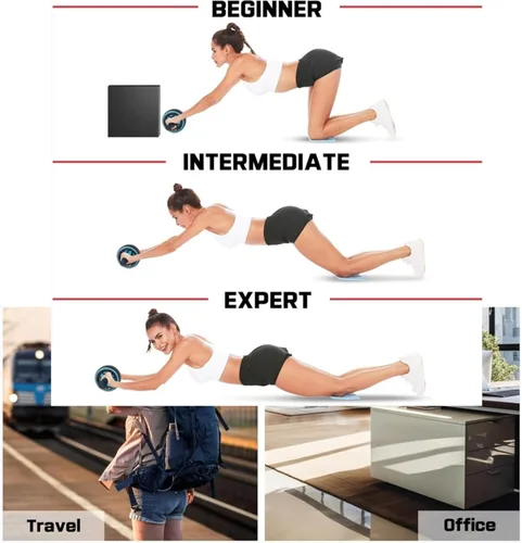 Miniatura 6 de Rueda de rodillo abdominal y rodillera, equipo de entrenamiento de abdominales para entrenamiento de fuerza abdominal y central, ruedas de ejercicio