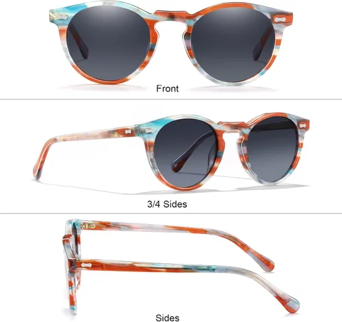 Miniatura 67 de CARFIA Gafas de sol polarizadas de acetato redondo para mujer, protección UV de cara pequeña con funda de cuero CA5288