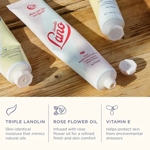 Miniatura 3 de Lanolips Crema de Manos - Loción de Lanolina con Aceite de Rosa, Mantequilla de Karité y Vitamina E - Crema para Cutículas y Manos para Manos Secas