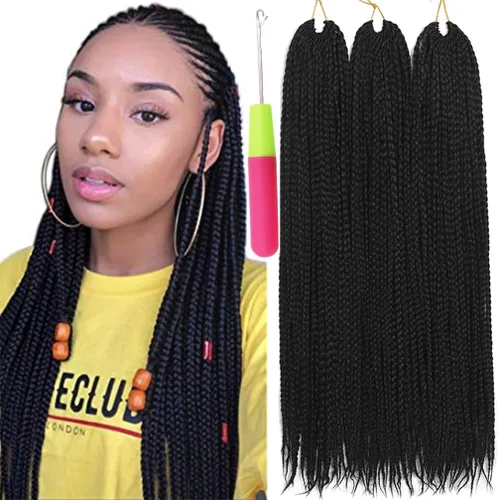 Miniatura 51 de Extensiones de cabello trenzado tipo box de 24 pulgadas, hechas a mano, para mujeres y niñas, extensiones de cabello trenzado, 24#, 3 paquetes, 22