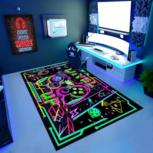 Miniatura 6 de Alfombras de área de juegos para niños, alfombras geniales para jugadores, adolescentes, alfombras grandes de videojuegos para dormitorio, consola