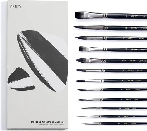 ARTIFY - Juego de 12 pinceles para acuarela, pinceles biónicos de primera calidad para acuarela, gouache, acrílico líquido, detalles, redondos,