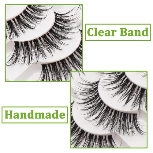 Miniatura 5 de Losha Pestañas finas, aspecto natural, 8 pares de pestañas postizas de banda transparente, hechas a mano, reutilizables, paquete de pestañas