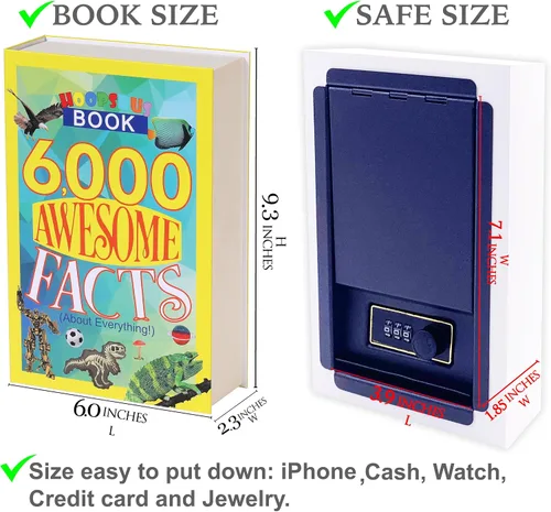 Miniatura 9 de Caja fuerte con libro de 6000 datos impresionantes con páginas reales, divertido libro de diversión con cerradura de combinación de 3 dígitos