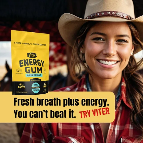 Miniatura 8 de Viter Energy goma de mascar con 60mg de cafeína (sabor a menta, 30 piezas) - sin azúcar, vitamina B3, B6, B9, B12, cero calorías, gomitas