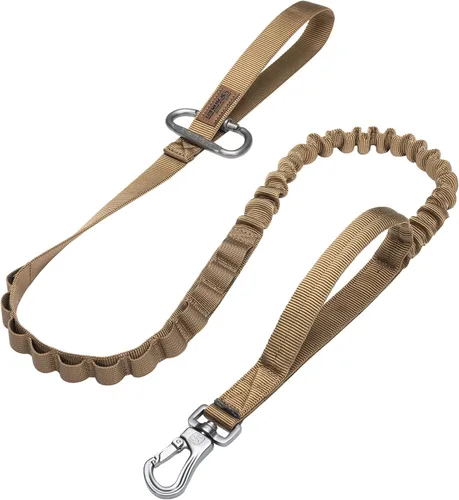 Miniatura 10 de EXCELLENT ELITE SPANKER Correa táctica elástica para perros con bungee, correa militar ajustable de liberación rápida con 2 asas de control (Negro)