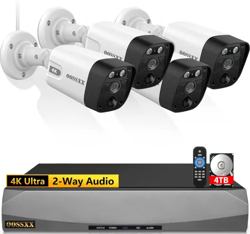 OOSSXX (Actualización 2026) Sistema de cámara de seguridad 4K PoE con detección humana PIR e IA, NVR de 8 canales con disco duro de 4 TB, 4 cámaras,