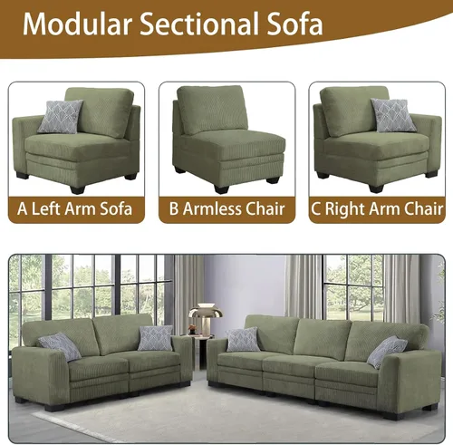 Miniatura 94 de Legend Vansen Sofá Seccional Modular de Gran Tamaño, Sofá en Forma de U de 7 Asientos con Otomana, Sofá de Pana con Asiento Profundo, Sofás Crema