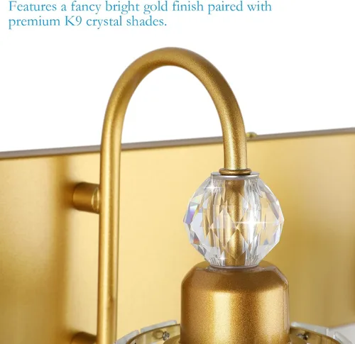 Miniatura 7 de Ralbay Luces doradas para tocador de baño, 3 luces, luces de tocador de cristal dorado sobre el espejo, accesorios de iluminación de tocador de baño