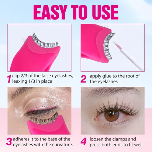 Miniatura 4 de Herramienta aplicadora de pestañas postizas con clip, pinzas para pestañas para principiantes, fácil de aplicar, uso diario, herramienta amigable