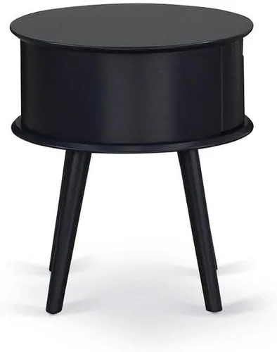 Miniatura 5 de East West Furniture GONE11 Gorgeous Gordon - Mesita de noche redonda de una pieza con cajón, 1 paquete, acabado negro
