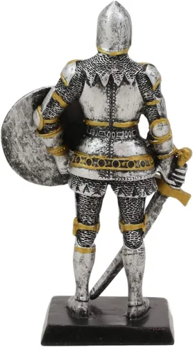 Miniatura 5 de Ebros Gift Figura en miniatura medieval renacentista de caballero real con espada de daga y escudo redondo, 5 pulgadas de alto, traje de armadura
