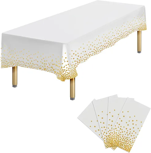 Miniatura 9 de Paquete de 4 manteles de plástico desechables azules y dorados para mesa rectangular, manteles desechables de 54 x 108 pulgadas, manteles