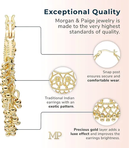 Miniatura 3 de Morgan Paige Bali Hoop Earrings For Women - Yellow 18k Gold Plated Hoop Earrings Ethnic Chandbali Earrings Indian Jewelry Handcrafted 12