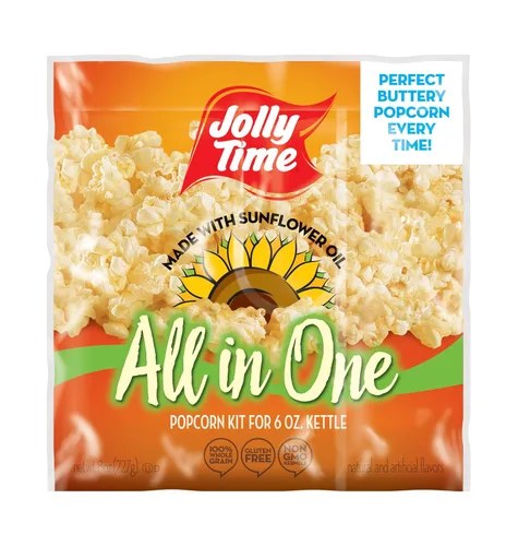 JOLLY TIME Kit de palomitas de maíz todo en uno con aceite de girasol, paquetes de porciones con granos, aceite de girasol y sal para cine o