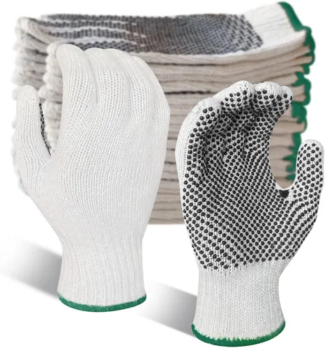 Miniatura 10 de GSAFEME Guantes de trabajo de seguridad, 12 pares de algodón con puntos de agarre antideslizantes para construcción, levantamiento de almacén, Con
