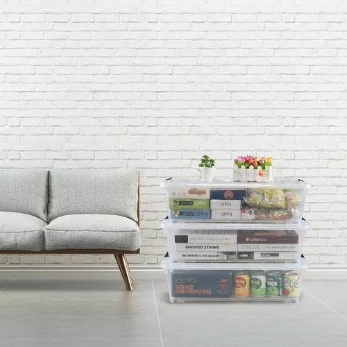Miniatura 7 de Zopnny Contenedor organizador de plástico de 25 cuartos de galón para debajo de la cama, con tapas seguras y hebillas duraderas, transparente