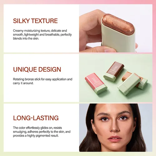 Miniatura 4 de Barra de contorno de crema, barra bronceadora con brillo facial, resaltador de brillo natural mezclable, barra hidratante sólida teñida multiusos