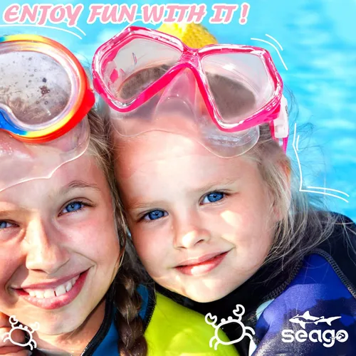 Miniatura 6 de Seago Gafas de natación para niños con cubierta para la nariz, máscara de esnórquel, máscara de buceo y natación, vidrio templado antivaho con Rojo