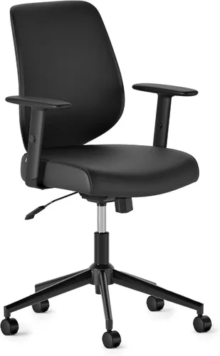 Branch Silla diaria - Silla de oficina de cuero vegano con giratorio, descanso lumbar y reposabrazos ajustables, asiento cómodo para mejorar la negro