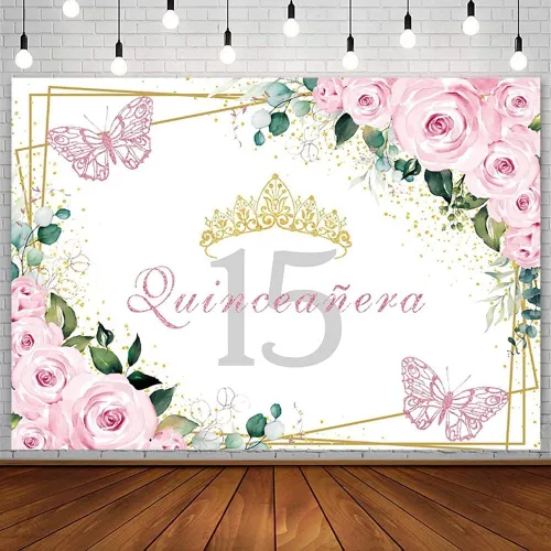 Miniatura 9 de Sendy Telón de fondo de quinceañera de 7 x 5 pies con membrillo de 15 años, suministros de decoración de fiesta de cumpleaños para niña, princesa