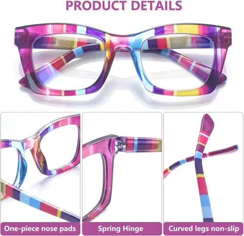 Miniatura 3 de SIGVAN - Paquete de 6 gafas de lectura estilo Oprah con bloqueo de luz azul, montura cuadrada, bisagra de resorte para computadora para mujeres y 6
