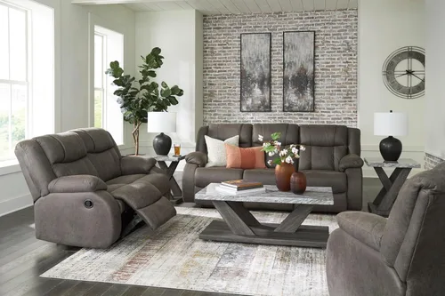 Miniatura 15 de Signature Design by Ashley First Base - Sofá reclinable manual de piel sintética contemporánea, color gris