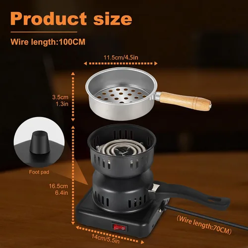 Miniatura 2 de Quemador de carbón eléctrico multiusos, quemador de carbón de 500 W, placa caliente, estufa eléctrica de coco para carbón shisha hookah, duradero