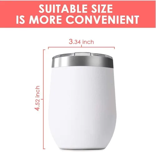 Miniatura 3 de Vaso de vino de 12 onzas con tapa, vaso de vino de acero inoxidable, vaso de vino de doble pared aislado al vacío, tazas de viaje sin tallo Blanco