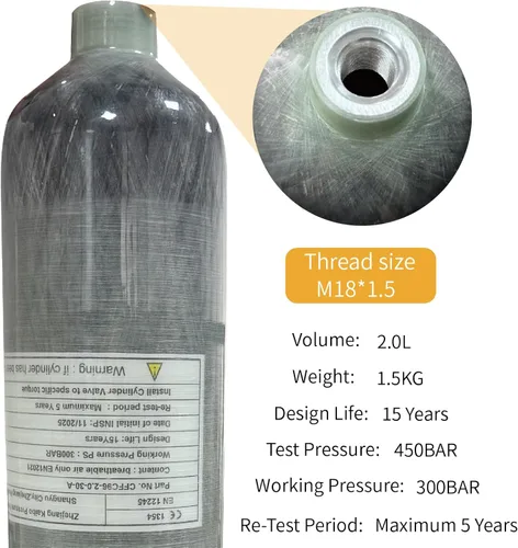 Miniatura 7 de CE (No DOT) 2L 4500psi Sistema de tanque de paintball, tanque de paintball/hpa tanque de aire pcp/paintball tanque de aire de fibra de carbono