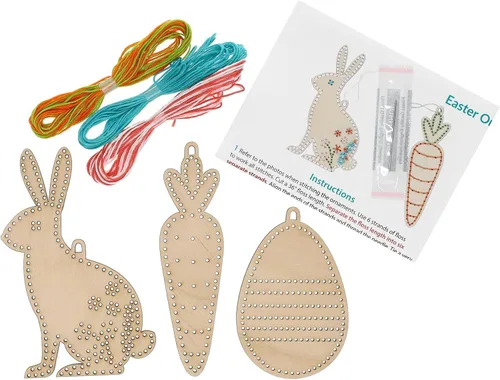 Miniatura 4 de Kit de costura de madera, adornos de Pascua, juego de 3 piezas, manualidades para adultos o niños, kits de manualidades para adolescentes, kit