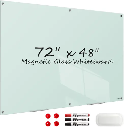 Miniatura 23 de Pizarra blanca de borrado en seco magnética negra de vidrio, TANKEE moderna pizarra blanca de vidrio templado sin marco grande para pared, oficina