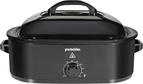 Proctor Silex Horno tostador eléctrico de 24 libras con control de temperatura variable, tapa autohilvanante y bandeja extraíble, 18 cuartos, negro