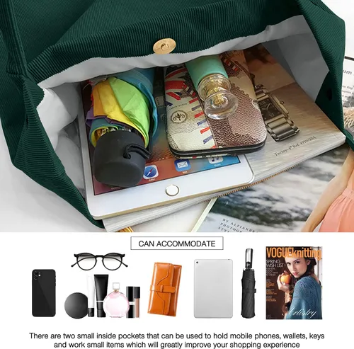 Miniatura 5 de Ndeno Bolsas de mano para mujer, bolsa de hombro de pana con bolsillo interior para trabajo, playa, almuerzo, viajes, compras, bolsos
