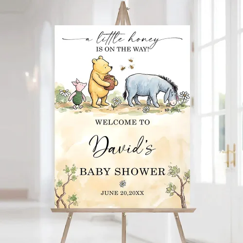 Miniatura 13 de Letrero de bienvenida personalizado de Pooh, cartel de bienvenida al baby shower, baby shower de oso Pooh, revelación de género, decoraciones