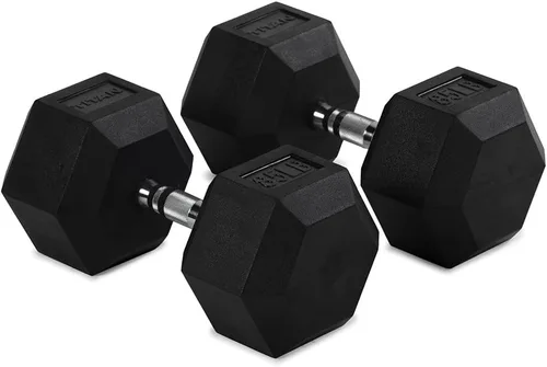 Miniatura 14 de Titan Fitness Pair Rubber Coated Hex Dumbbells, Roll-Resistant Hexagonal Free Weights, Chrome-Coated Handles with Knurling, Strength Training