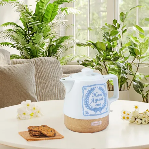 Miniatura 3 de Tetera de cerámica eléctrica blanca de 1.0 litros, caldera de agua caliente de 1000 vatios, tetera de hervido rápido para café y té, apagado