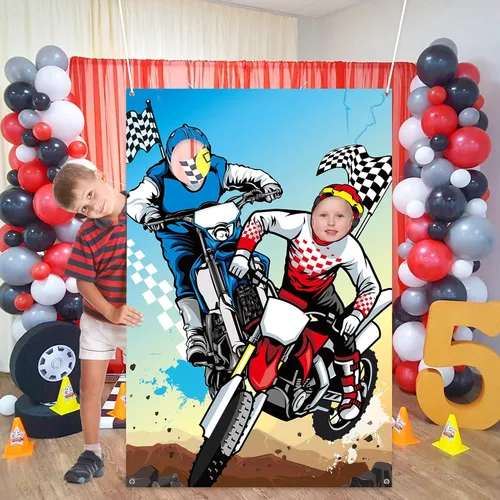 Miniatura 5 de PANTIDE Cartel de fondo para puerta de fotos de motocross, fondo grande de satén para fotografía de cara, decoración de motocross, decoración