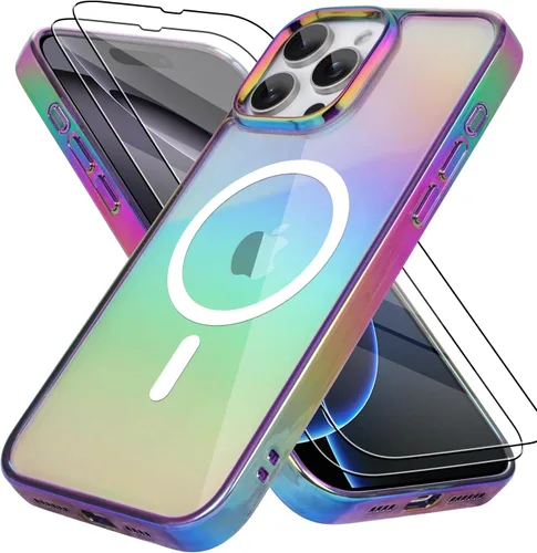 Miniatura 26 de Bonoma Funda magnética para iPhone 13 【Soporte para Magsafe】Protector de cámara de lujo de cristal fluorescente iridiscente con láser brillante + 2