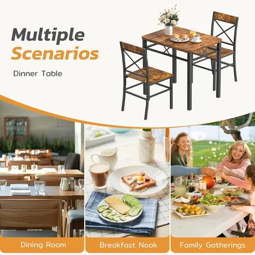 Miniatura 6 de Zevemomo Juego de mesa de comedor de 3 piezas, mesa de comedor para 2, mesa pequeña y sillas, juego de 2, juego de mesa de rincón de desayuno con 2