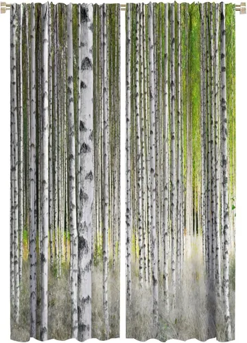 Miniatura 65 de Cortina opaca de bosque de verano, diseño de ramas de bosque, con bolsillo para barra, cortinas farbic con bolsillo para barra, comedor, cafetería