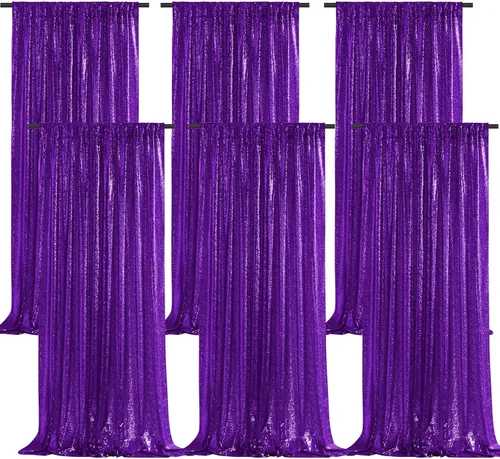 Miniatura 37 de Cortinas con lentejuelas doradas, 2 unidades de 2 x 8 pies, con brillantina, telón de fondo para bodas Rojo