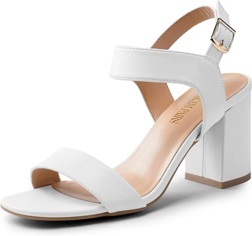 Miniatura 10 de DREAM PAIRS Sandalias de tacón alto y grueso para mujer, con puntera cuadrada, correa en el tobillo, cómodas sandalias