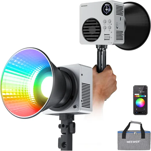 NEEWER HB80C RGBWW - Luz de video LED con batería integrada de 72 Wh y carga rápida PD de 100 W, iluminación de salida continua COB Mini RGB de 80