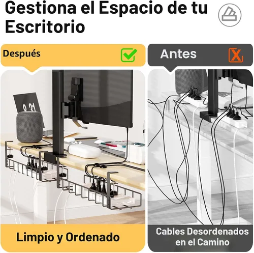 Miniatura 3 de Paquete de 2 bandejas de organización de cables debajo del escritorio, 31.4 pulgadas, organización de cables debajo del escritorio sin taladrar Negro