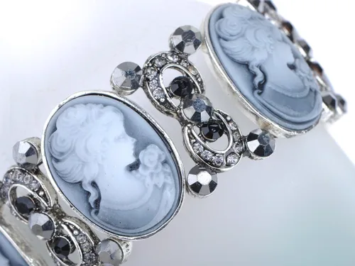 Miniatura 5 de Alilang Pulsera elástica de tono plateado brillante con diamantes de imitación victorianos camafeo para dama
