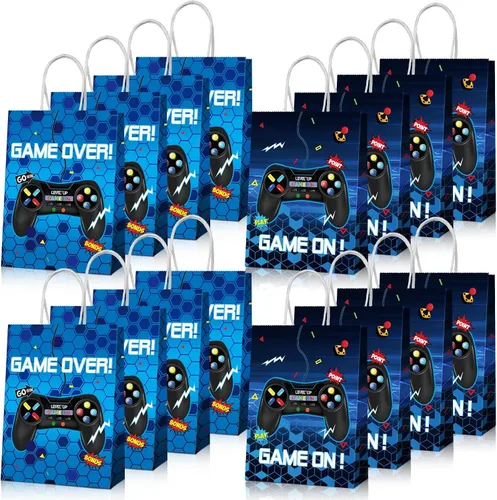 Clabby 16 bolsas para jugadores, recuerdos de fiesta de videojuegos, bolsas de regalo con asa para niños, decoración de fiesta de cumpleaños