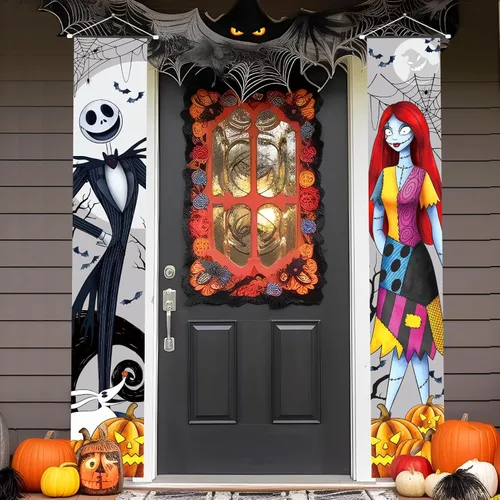 Tivee Cartel de Jack Sally Banners para porche, decoración de Halloween, pesadilla de Navidad, decoración de Halloween, póster de terror al aire