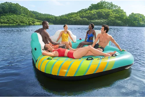 Miniatura 6 de Bestway Hydro Force Sunny - Balsa inflable para 5 personas, isla flotante, para agua, lago, con portavasos y parasol extraíble, color verde
