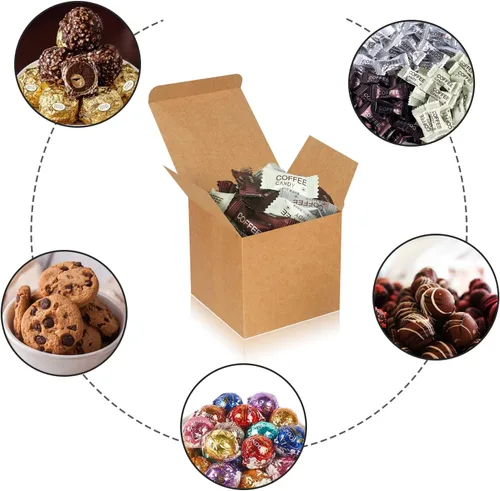 Miniatura 4 de Paquete de 50 cajas de regalo pequeñas, cajas de regalo de 2 x 2 x 2 pulgadas, cajas de regalo de papel marrón con tapas para regalos, manualidades